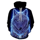 YHLINK Unisex Hoodies Sweatshirts Jumper 3D Print Cartoon Pullover Langarm Taschen Männer Atmungsaktive Outdoor Kleidung Weißer Wolf Größe 6XL