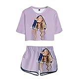 nuannuan 3D-Druck Ariana Grande T-Shirt + Shorts Mädchen Freizeitanzug Niedliche Sängerin Mädchen Dame Hip Hop Lässig Lose XS-XXL