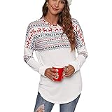 XPDD Pulli Damen Weihnachtspullover Weihnachtsschneemann Drucken Weihnachtspulli Rundhals Lustig Sweatshirt Xmas Druck Langarmshirt Weihnachten Motiv Sweatshirt Festival Casual C