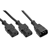 InLine 16657J Netz-Y-Kabel, Kaltgeräte, 1x IEC-C14 auf 2x IEC-C13, 1