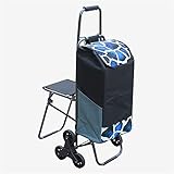 WANGYIYI Climb Stairs Einkaufstrolleys Faltbarer Einkaufswagen für den Haushalt wasserdichte Einkaufstasche mit großer Kapazität und Sitz Iron Hand Truck (Color : Black)