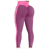 SHOBDW Anti Cellulite Leggings mit Taschen Leicht Atmungsaktiv Schnelltrocknende Sport Leggings High Waist Push Up Fitness Yoga Legging