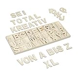 Relaxdays Holzbuchstaben Set, 104 TLG, Großbuchstaben A-Z, 5,5 cm hoch, XL Buchstaben zum Basteln, Deko Alphabet, N