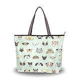 JUMBEAR Leinen-Tragetasche für Damen, mit Hundegesicht, lustig, Schultertasche für Damen, Größe L, a, Larg