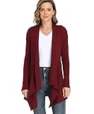 Dilgul Cardigan Damen Strickjacke Langarm Elegant Schalkragen Open Front Unregelmäßiger Saum Lang Strickmantel Pullover Rotwein M