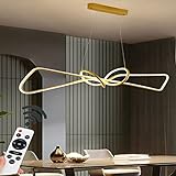 Pendelleuchte Esstisch,Modern Esszimmer Hängelampe LED , Dimmbar Hängeleuchte mit Fernbedienung Esstischlampe höhenverstellbar Pendellampe Schlafzimmer Büro Küchen Kronleuchter (Gold/82cm)