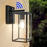 Depuley Wandleuchte aussen mit Lichtsensor, Retro Aussenwandleuchte aus Glas und Metall, 1 x E27 Fassung Max.60W, Schwarze Moderne Aussenleuchten für Hof Garage Garten Balkon F