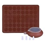 TheStriven Macaron Silikon Backmatte Form Set Macarons Backmatte Braun Silikon Backmatte 48 Löcher Macarons Silikonmatte Silikonform Antihaftbeschichtet Mold Macarons mit Dekorieren Stift und 5 Dü