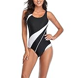 Sport Badeanzug, Swimwear Modesport Einteilige Damen Dreieck Bikini Nähen Wettkämpfe Badeanzug Frauen,Weiß,M