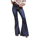 Lässige Damen High Waist Elegante Hosen Slim Stretch Knopf Ausgestellte Lange Hosen Jeans, navy, L