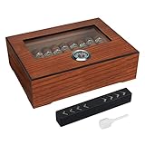 JUSTHUI Zigarrenzubehör & Humidore Zedernholz Zigarre Humidor W/Hygrometer Luftbefeuchter Tragbare Raucherbox Zubehör Glasfenster Zigarettenetui for Cohiba Zigarrenspeicherung. (C