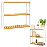 DuneDesign Bambus Wandregal - 15cm schmal - 60x54 Weiß - Bad Küche Holz Regal Badregal Küchenreg