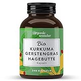 Bio Kurkuma Gerstengras Hagebutte Kapseln (240 x 500 mg) hochdosiert, 4-Monatspackung, vegan, ohne Zusätze, AT-BIO-402