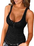 Amazon Brand - Hikaro Damen Tank Top mit Knopf Sexy Schulterfrei Trägerlos Slim Fit Weste Bluse T-Shirt Camisole Rückenfrei Halter Tanktop Sommershirt Bauchfrei Crop Top, Schwarz, M