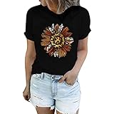 Lässiges Kurzarm-T-Shirt mit aztekischem Western-Denim-Print für Damen Hemden 22 - Black X-Larg