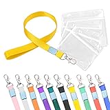 10 Sets Kartenhalter und Schlüsselband, Bunt Schlüsselbänder, Ausweishülle Transparent Horizontal Hartplastik Wasserdicht, Kartenhüllen Lanyards für Ausweise Messen Dienstausweise N