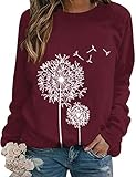 Dresswel Damen Löwenzahn Sweatshirt Langarmshirt Pusteblume Drucken Pullover Herbst Winter Bluse Tops Ob