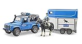 Bruder 02588 - Land Rover Defender Polizeifahrzeug, Pferdeanhänger, 1 Pferd und 1