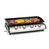 Klarstein Grillfabrik - Gasgrill, Gas-Tischgrill, Plancha-Grill, Piezo-Zündung, Grillplatte: emaillierter Edelstahl, 430-Edelstahl-Frontpanel, 4 Edelstahl-Brenner, Heizleistung: 4 x 2,5 kW