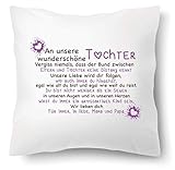 Farbwuselei Kissen mit Spruch Wunderschöne Tochter in Liebe Mama Papa Lila Kissenhülle Inlay Kissenbezug Geschenk E