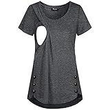 Fannyfuny Damen Stillshirt Kurzarm Schwangerschaft Mutterschaft T-Shirt Stillen Umstandskleidung Umstandsshirt Umstandsmode Stilltop Schwarz, Rosa, Blau M-XXL