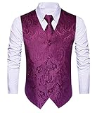 HISDERN Herren Paisley Hochzeit Weste Krawatte Einstecktuch Taschentuch Jacquard Weste Anzug Set Splitter L