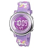 HIMTOR Kinderuhr Armbanduhr 3D Cartoon Wasserdicht 7 Farben Lichter Kleinkind Handgelenk Digitaluhr mit Alarm Stoppuhr für 3-10 Jahre Jungen Mädchen kleines Kind (Einhorn Lavendel)