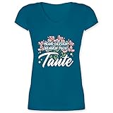 Schwester und Tante Geschenk - Meine Liebsten nennen Mich Tante - weiß - XXL - Türkis - T-Shirt - XO1525 - Damen T-Shirt mit V