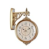 Clock Doppelseitige Quarz-Armbanduhr für Wohnzimmer, europäischer Stil, doppelseitig nordisch, leise, amerikanische Beleuchtung, kreative Taschenuhr (Farbe: C)