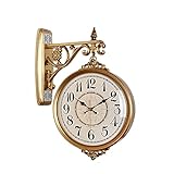Clock Doppelseitige Quarz-Armbanduhr für Wohnzimmer, europäischer Stil, doppelseitig nordisch, leise, amerikanische Beleuchtung, kreative Taschenuhr (Farbe: C)