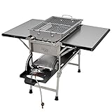 CampFeuer BBGo! Mobiler All-In-One Edelstahl Holzkohlegrill mit Gas-Seitenkochstelle | tragbarer Grilltisch inkl. Brenner | Multifunktionstisch mit Grill für Camping, Picknick und F