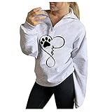 CHUNT Damen Sweatshirt Top Herbst Winter Hoodie Pullover Reißverschluss Revers Gedruckt Kapuzenpulli Top B