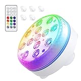 Smarich Unterwasser LED Licht, Poolbeleuchtung mit RF-Fernbedienung, IP68 Wasserdichtes Pool Beleuchtungen mit 13 LED, Pool Licht mit 4 Magnet, 4 Saugnäpfen für Teich Schwimmbad Aquarium Vase Party