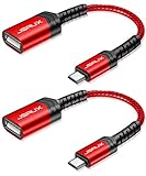 JSAUX Micro OTG Kabel [2 Stück 15CM], USB 2.0 auf Micro USB OTG Adapter Nylon Kompatibel für Samsung Galaxy S5 S6 S7 Edge, Note 5, Galaxy Tab 3, Huawei P9/P10 Lite, Android Smartphones/Tablets (Rot)