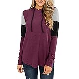XIANO Damen Farbblock Langarm Kordelzug Hoodie Pullover Sweatshirt Patchwork Gestreifter Pullover Niedliches Langarm T-Shirt Lässige Bluse Tops Rundhals Sweatshirt Damen Langarm Top