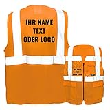 Warnweste mit Reißverschluss und Taschen * Druck auf Rücken + Front/Standard-Druck * Farbe & Größe: Orange/Größe XL * Aufdruck selbst gestalten * Bedruckt mit Design Foto Text Log