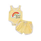 Kobay Komfortabel Neugeborenes Baby Mädchen Sommer Brief Regenbogen Weste Strampler + Shorts Outfits S