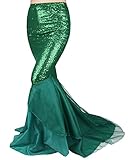 Freebily Damen Rock Bodenlang Mermaid Tail Meerjungfrau Schwanz Kostüm Pailletten Röcke Maxirock Festlich Kleid für Karneval Fasching Halloween Party Grün 3XL