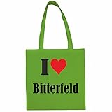 Tasche I Love Bitterfeld Größe 38x42 Farbe Grün Druck Schw