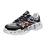 Julhold Freizeitschuhe Herren Sneaker Walkingschuhe Berufsschuhe Wanderschuhe Leichte Trainers Graffiti Freizeitschuhe Mode Bequeme Und Atmungsaktive Low-top-Sneakers(Schwarz,40)