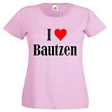 Damen T-Shirt I Love Bautzen Größe 2XL Farbe Pink Druck Schw