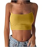 Sexy ärmelloses Tank-Top für Damen, klassisches, schlankes und bauchfreies Camis-Top für Damen, Teenager, Mädchen Gr. 36, gelb