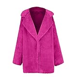 GOKOMO Damen Winter Fleecejacke Lang Elegant Plüsch Mantel mit Revers Mantel aus Kunstpelz Für Damen Winter Damenmantel Langarm Warme Wattierte Jacke(Leuchtend rosa,L)