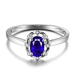 Bishilin Damen Trauringe 18 Karat Weißgold Solitär Ring 4-Steg-Krappenfassung mit Oval Saphir 0.5ct, Hochzeitsring Weißgold Eheringe mit Diamant Große 58 (18.5)