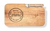 LASERHELD Brotzeitbrett Holz Erle Messer, Bester Papa der Welt, Geschenk Männer, Schneidbrett Holz, Geschenkidee für Pap
