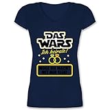 JGA Junggesellenabschied Frauen - Das Wars - Ich heirate - gelb/schwarz - XL - Dunkelblau - Junggesellinnen-Abschied - XO1525 - Damen T-Shirt mit V