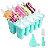 YeenGreen Eisformen, 10 Silikon Popsicle Formen Set, DIY Hausgemachte Kreative Popsicle Formen Set, Wiederverwendbare Eisformen BPA-Frei, Grü