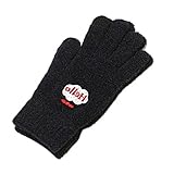 Oyrcvweuy Damen Winter Dicker flauschiger Plüsch-Strickhandschuh Touchscreen Cartoon Smile Face Stickerei Thermo Warm SMS Fäustlinge Baby Beißring Handschuh Beruhigender H