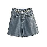 laoonl Hohe Taille Fünf-Punkt-Hosen für Frauen, Damen Denim Shorts, Knopf Denim Jeans Shorts Hosen Frauen Sommer Party