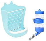 Heiqlay 1 Heuspender mit Tablett, 1 Trinken Flasche, Kaninchen Heuraufe, Rabbit Hay Feeder, Weniger verschwendete Krippe für Kaninchen Meerschweinchen Chinchilla Hamster Kleintiere, B
